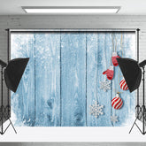 Lofaris Winter Schneeflocke Blau Holz Handschuhe Weihnachten Hintergrund